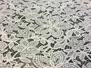 NEW Designer Ivory Embroidery Floral Stretch Lace Fabric Both Side Scallop