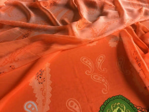 NEW Designer Multicoloured Chiffon Floral Paisley Border Print Fabric Art Dress