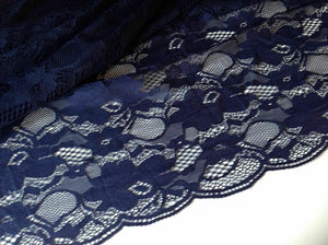 NEW Designer Navy Stretch Floral Corded Lace Fabric 59"150cm Scalp Border Rachel