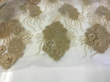 Load image into Gallery viewer, NEW Designer High Class Ivory Gold Pearl Paisley Border Lace Fabric 50” 129 cm