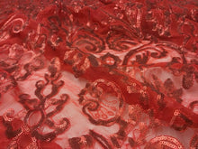 Load image into Gallery viewer, NEW Designer High Class Red Sequins Corded Border Scallop Lace Fabric 45’’ 116cm