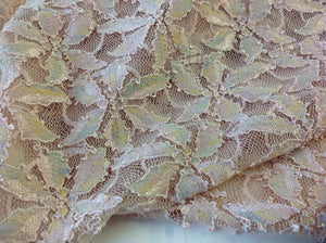 NEW Designer Nude Lace With Multicolored Flowers Stretch Lace Fabric Gorgeous