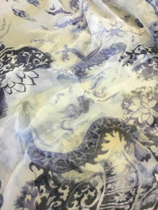New Multicolour 100% Silk Crinkle Chiffon Dragons Print Fabric 58’’148cm Dress K