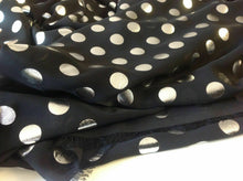 Load image into Gallery viewer, Beautiful Black Chiffon With Silver Polka Dot Spots Fabric 148 cm 58&quot; Dress Art