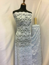 Load image into Gallery viewer, NEW Designer Light Blue 4 Way Stretch Floral Lace Double Scalloped Border Fabric