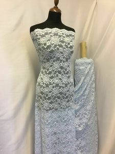 NEW Designer Light Blue 4 Way Stretch Floral Lace Double Scalloped Border Fabric