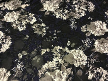 Load image into Gallery viewer, NEW Designer Multicoloured Stretch Floral Print Lace Fabric 60’’153cm Navy Ivory