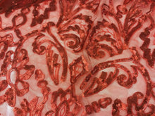 Load image into Gallery viewer, NEW Designer High Class Red Sequins Corded Border Scallop Lace Fabric 45’’ 116cm