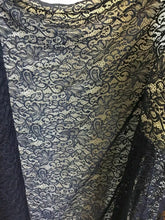 Load image into Gallery viewer, NEW Designer Navy Stretch Net Floral Paisley Lace Double Scalloped Border Fabric