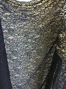NEW Designer Navy Stretch Net Floral Paisley Lace Double Scalloped Border Fabric