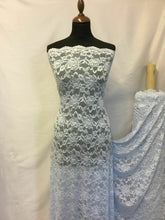 Load image into Gallery viewer, NEW Designer Light Blue 4 Way Stretch Floral Lace Double Scalloped Border Fabric