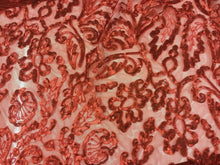 Load image into Gallery viewer, NEW Designer High Class Red Sequins Corded Border Scallop Lace Fabric 45’’ 116cm