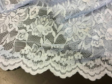 Load image into Gallery viewer, NEW Designer Light Blue 4 Way Stretch Floral Lace Double Scalloped Border Fabric