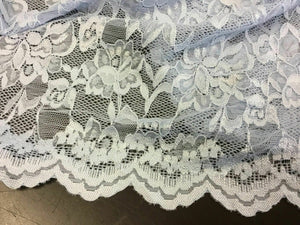 NEW Designer Light Blue 4 Way Stretch Floral Lace Double Scalloped Border Fabric