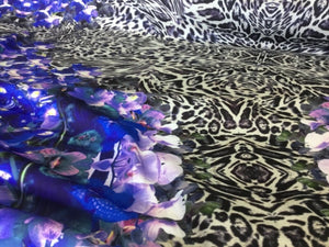 New High Class Designer Multicoloured Floral Leopard Print Scuba Fabric 58"