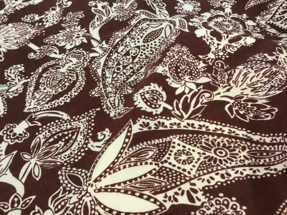 New Designer Brown Ivory 100% Wool Crepe Large Print Fabric Seen On Catwalk
