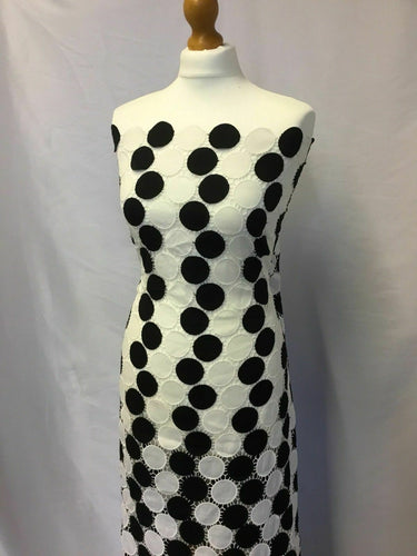 NEW Designer Chained Eyelash Black White Polka Dot Spots Lace Fabric (SECONDS)