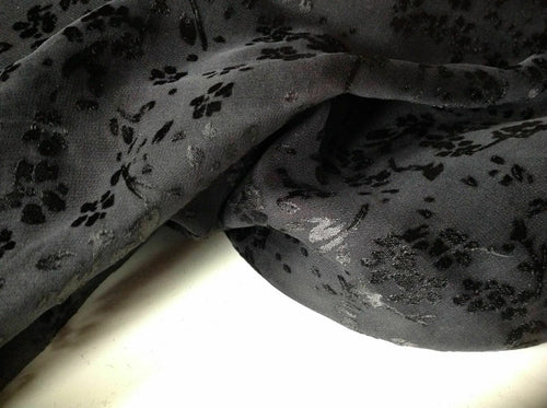 NEW Designer Black 100% Silk Satin Chiffon Floral Burnout Fabric Dress Scarf 54