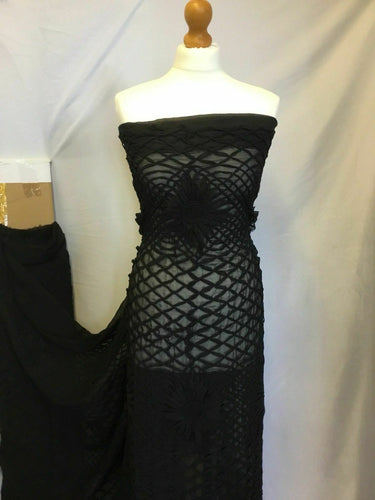 NEW Designer Black Chiffon With Chiffon Rope And Lurex Floral 56’’ 144 cm Party