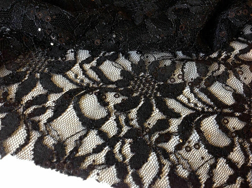 NEW Black Corded Lace Fabric With Black Bling All Over 58