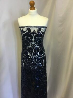 NEW High Class Designer Heavy Navy Embroidered Sequins Lace Fabric Wedding Dres