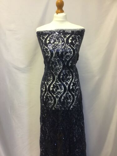 NEW High Class Designer Heavy Navy Embroidered Sequin Lace Fabric Wedding Dress7