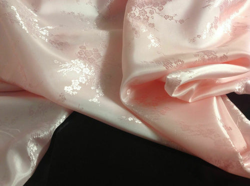 NEW Beautiful Pink Peach Floral Jacquard 100% AC Silky Lining Fabric 56