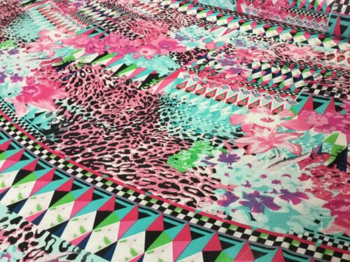 NEW High Class Designer Floral Geometric Leopard Chiffon Print Fabric Dress
