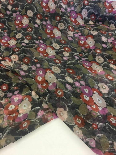 NEW Beautiful 100% Silk Crinkle Chiffon Floral Print Fabric 48