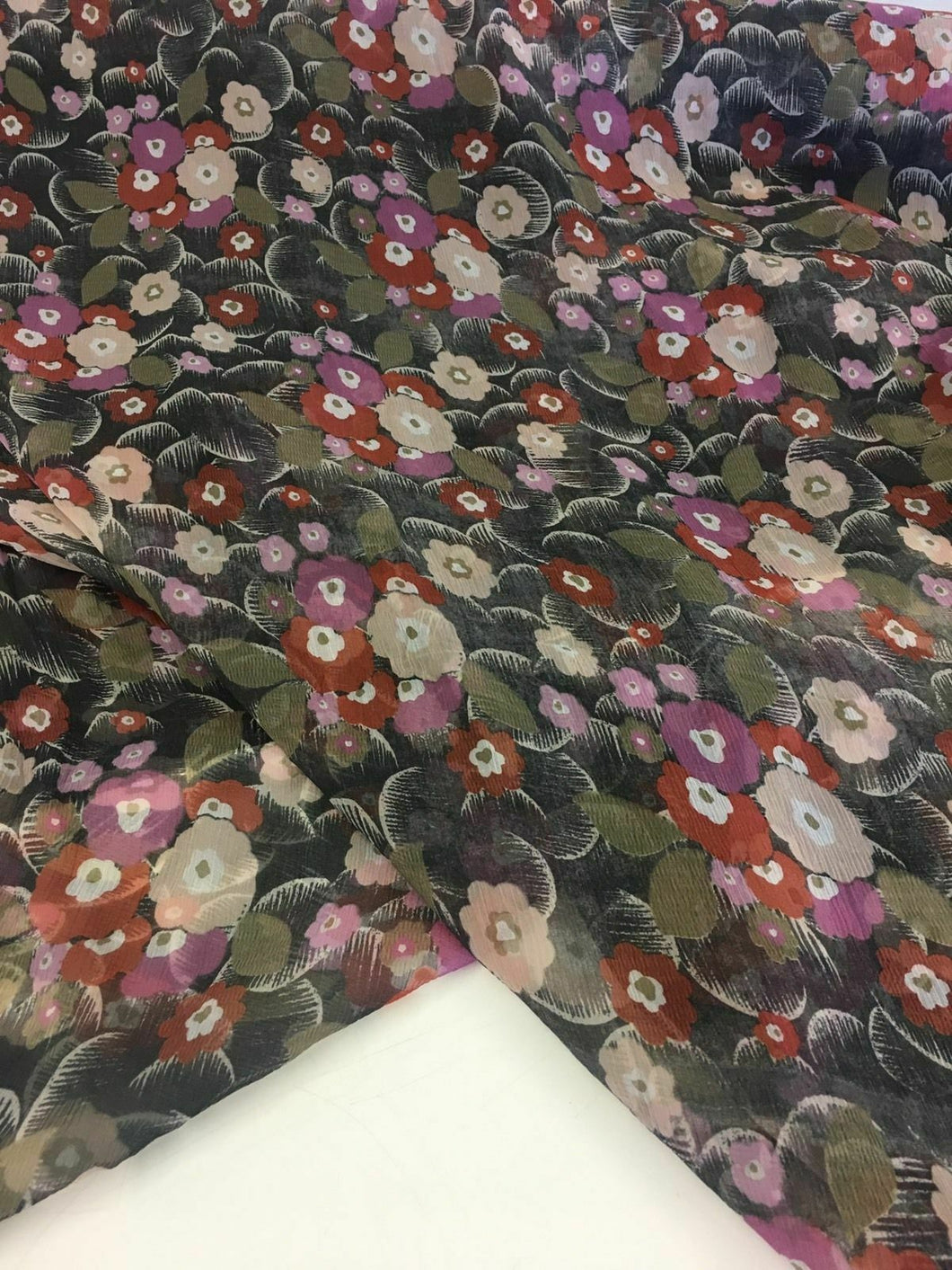 NEW Beautiful 100% Silk Crinkle Chiffon Floral Print Fabric 48