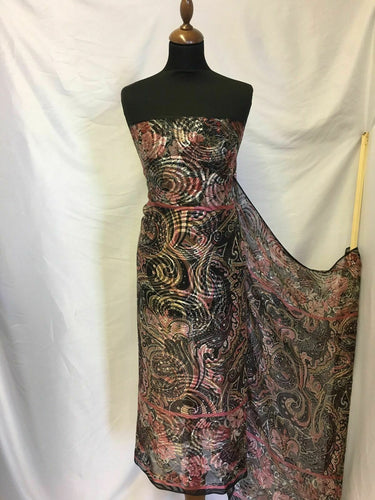NEW Beautiful 100% Silk Chiffon Swirl Border Print Fabric 42