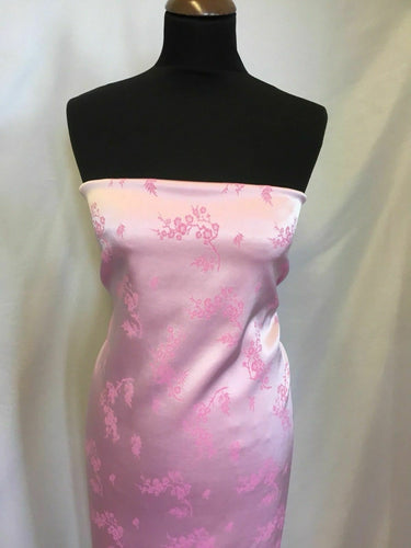 NEW Baby Pink Pink Satin Floral Stretch Jacquard Print Fabric Bridal Dress 111cm