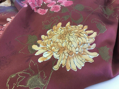 NEW 100% Silk Satin Multicolored Floral Print Fabric 55