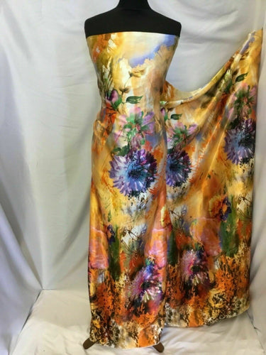 New Gorgeous High Class Designer Floral Satin Print Fabric Dress Material Art