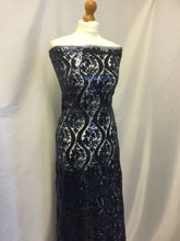 Load image into Gallery viewer, NEW High Class Designer Heavy Navy Embroidered Sequin Lace Fabric Wedding Dress7