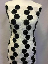 Load image into Gallery viewer, NEW Designer Chained Eyelash Black White Polka Dot Spots Lace Fabric (SECONDS)