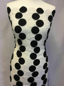 NEW Designer Chained Eyelash Black White Polka Dot Spots Lace Fabric (SECONDS)