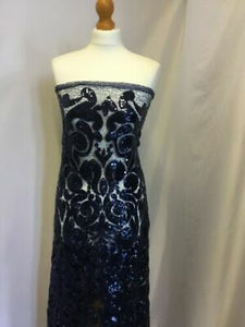 NEW High Class Designer Heavy Navy Embroidered Sequins Lace Fabric Wedding Dres