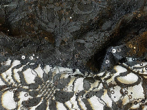 NEW Black Corded Lace Fabric With Black Bling All Over 58" 148 cm
