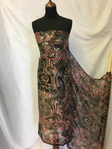 NEW Beautiful 100% Silk Chiffon Swirl Border Print Fabric 42" 108 cm Dress Scarf
