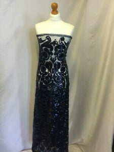 NEW High Class Designer Heavy Navy Embroidered Sequins Lace Fabric Wedding Dres