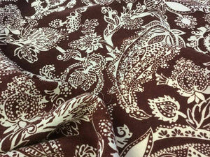 New Designer Brown Ivory 100% Wool Crepe Large Print Fabric Seen On Catwalk