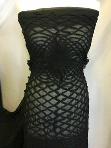NEW Designer Black Chiffon With Chiffon Rope And Lurex Floral 56’’ 144 cm Party
