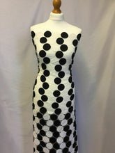 Load image into Gallery viewer, NEW Designer Chained Eyelash Black White Polka Dot Spots Lace Fabric (SECONDS)