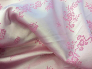 NEW Baby Pink Pink Satin Floral Stretch Jacquard Print Fabric Bridal Dress 111cm