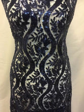 Load image into Gallery viewer, NEW High Class Designer Heavy Navy Embroidered Sequin Lace Fabric Wedding Dress7