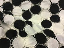 Load image into Gallery viewer, NEW Designer Chained Eyelash Black White Polka Dot Spots Lace Fabric (SECONDS)