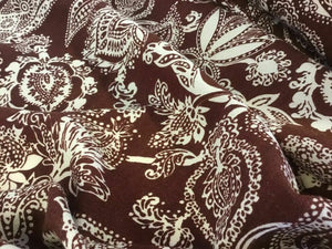 New Designer Brown Ivory 100% Wool Crepe Large Print Fabric Seen On Catwalk