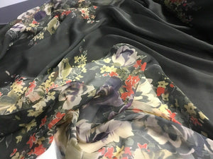 NEW 100% Silk Chiffon Panel Floral Print Fabric 52" 133 cm Dress Scarf