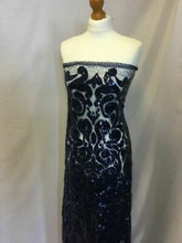 Load image into Gallery viewer, NEW High Class Designer Heavy Navy Embroidered Sequins Lace Fabric Wedding Dres